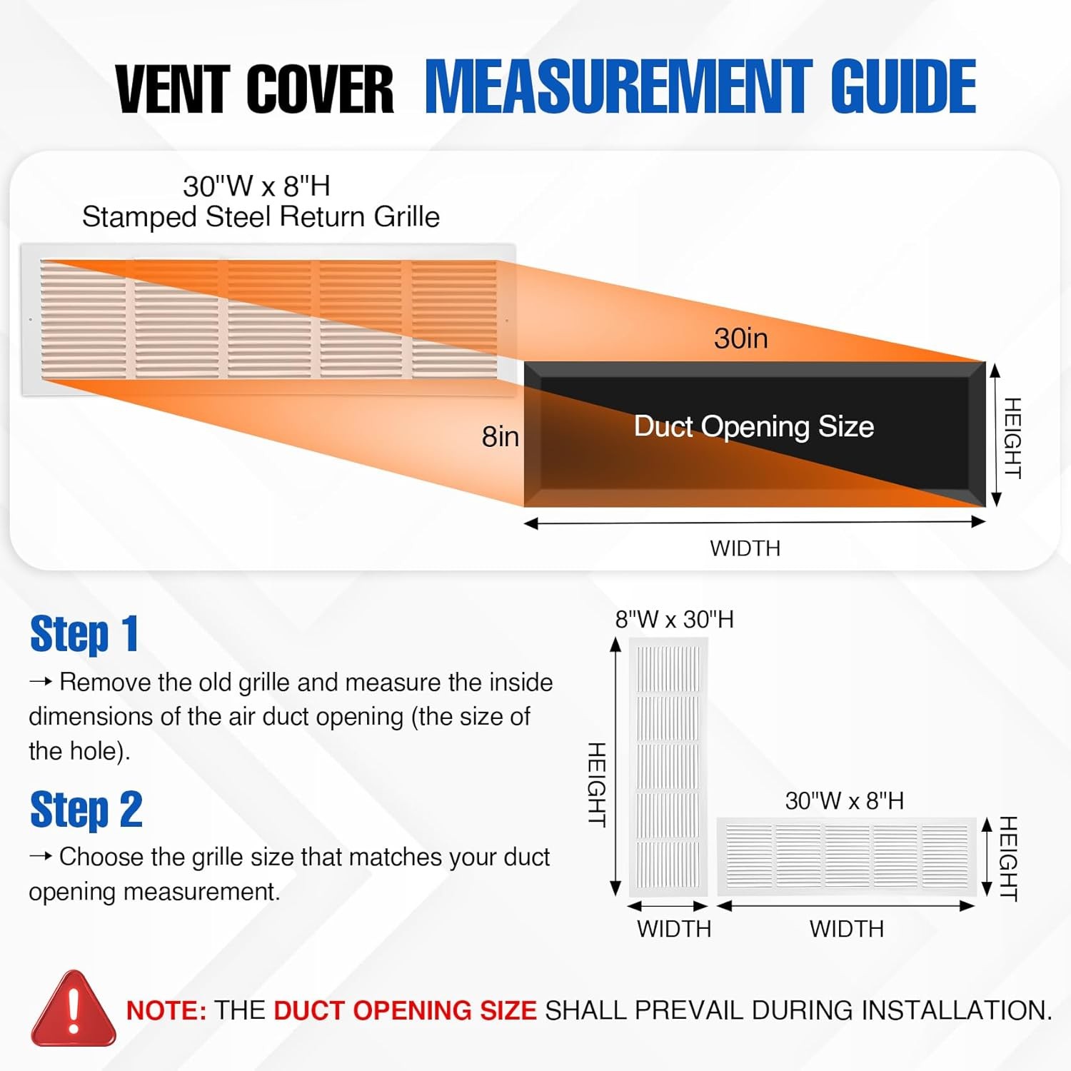 Return Air Grille 30″ x 8″ White Steel Vent Cover for Wall and Ceiling