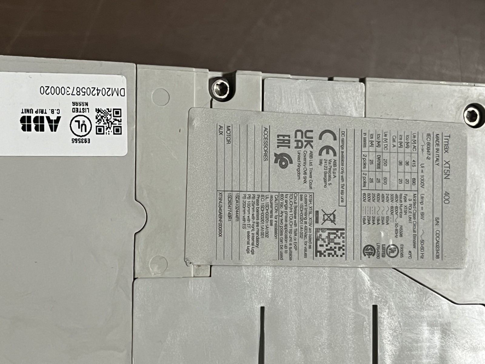ABB SACE TMAX XT5N 400 XT5NU340ABNF000XXX 3 Pole 400 Amp 600v Circuit Breaker