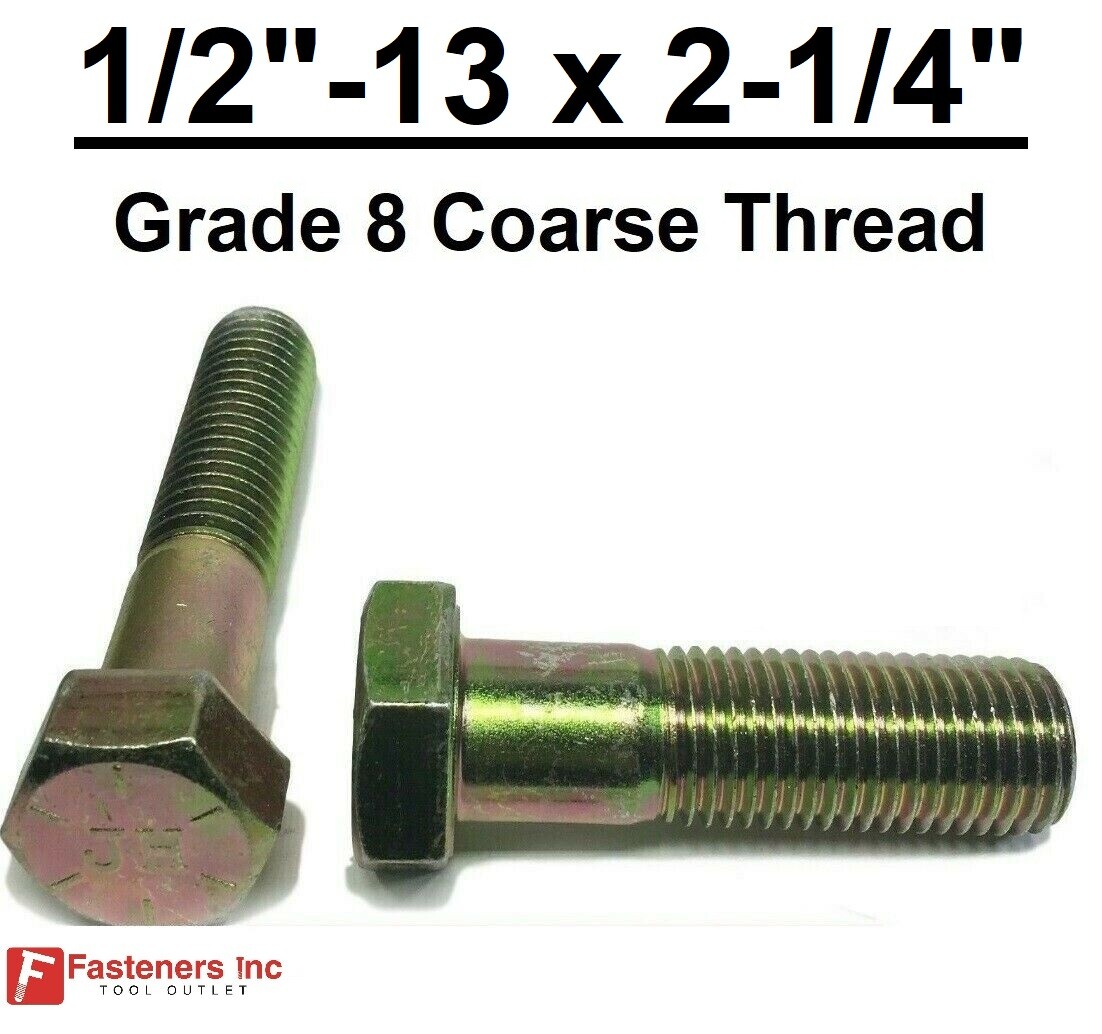 1/2-13 x 2-1/4″ (PT) Hex Bolt Yellow Zinc Plated Grade 8 Cap Screw Coarse Thread