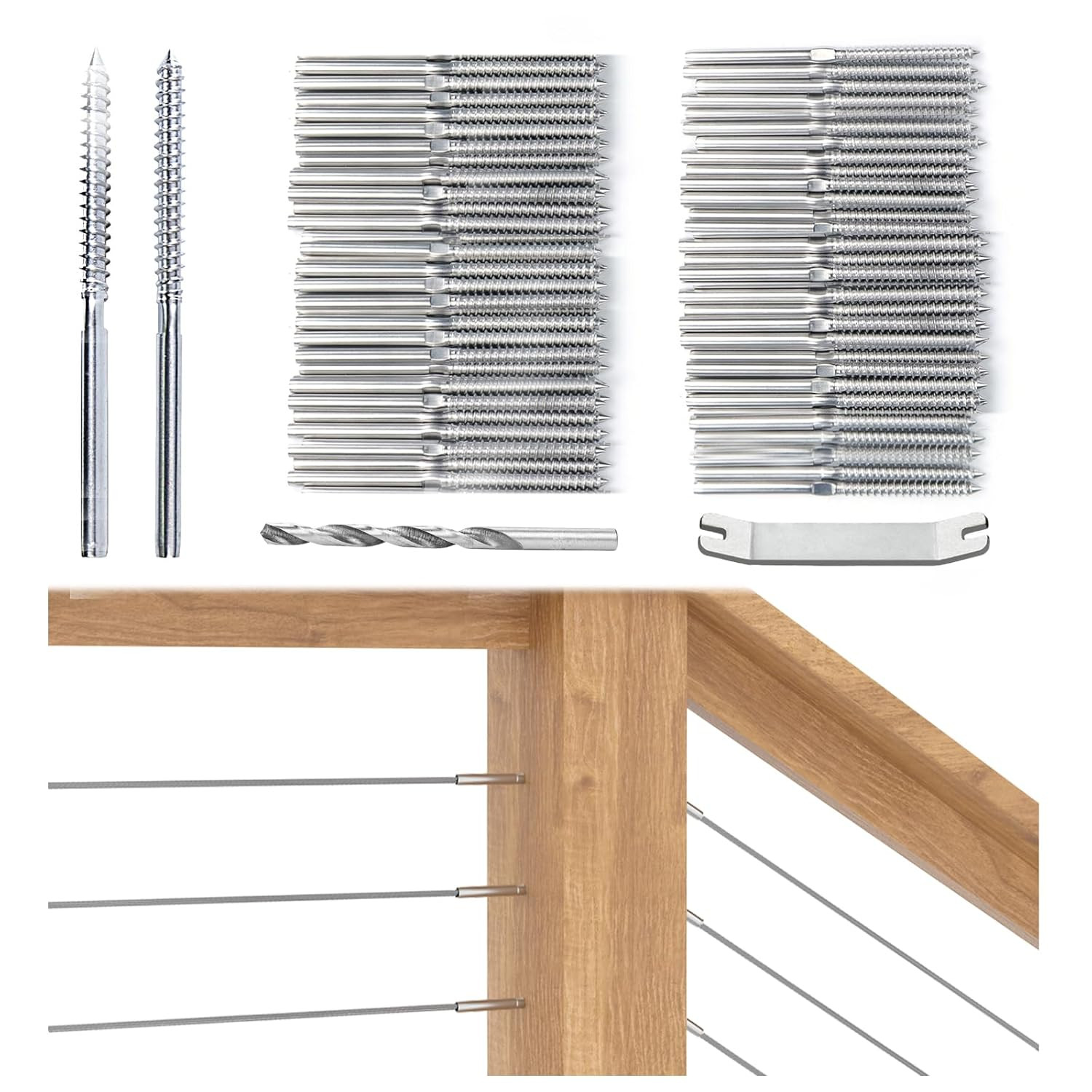 100 Pack 1/8″ Cable Railing Hardware Kit Swage Lag Screws Left and Right Handed