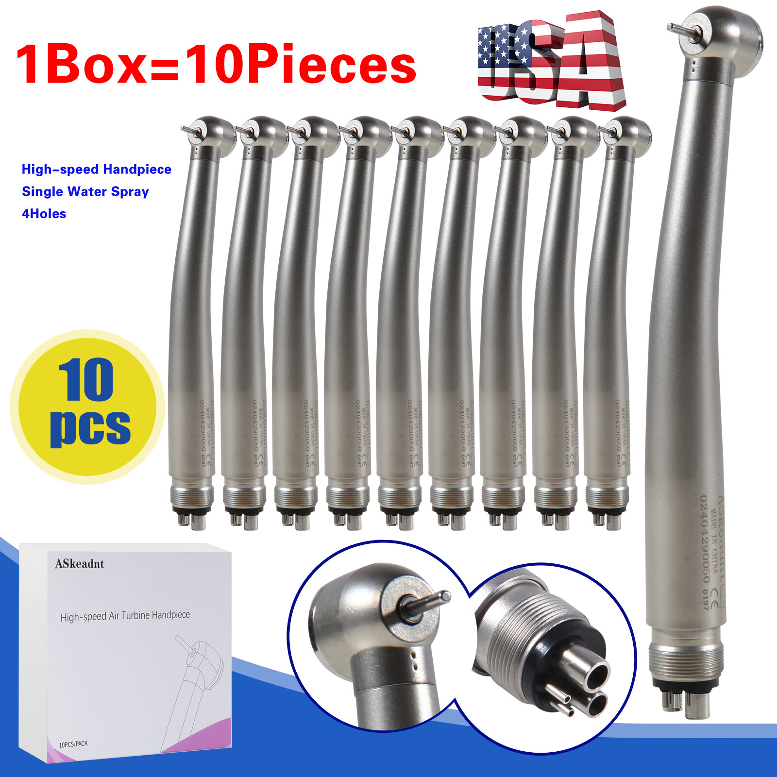 10* ADA4 Dental High Speed Handpiece Push Turbine 4 Holes Fit NSK Pana Max
