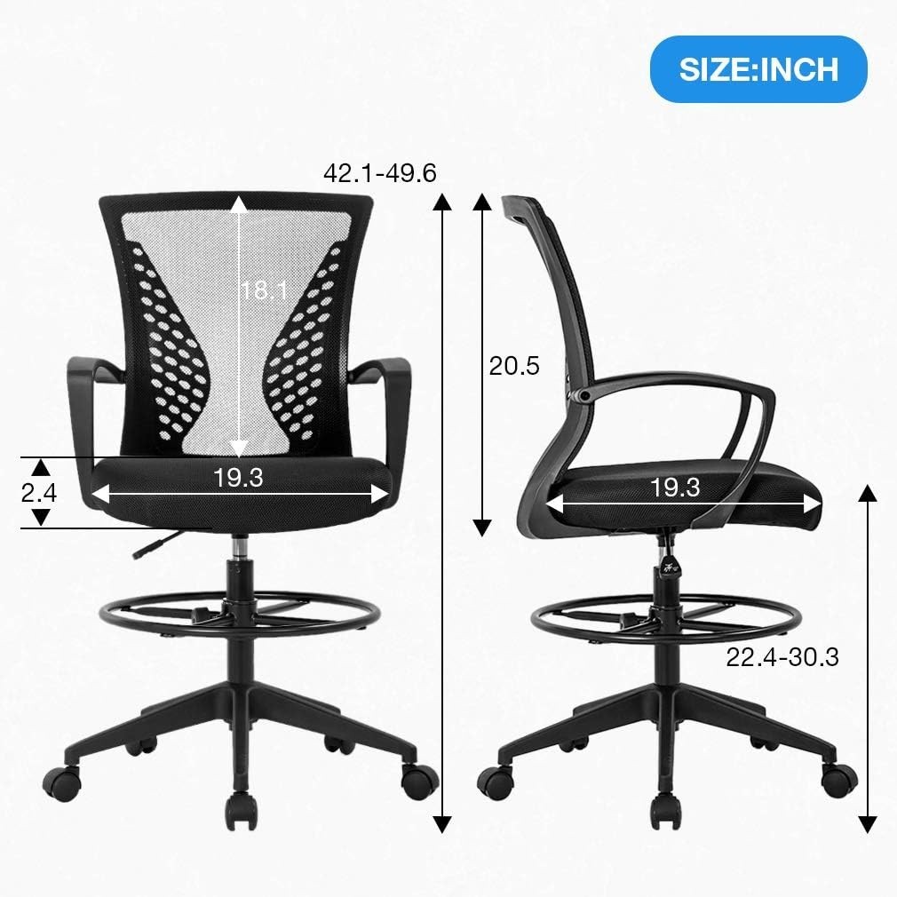 Ergonomic Drafting Chair with Adjustable Height & Mesh Back for Ultimate Comfort