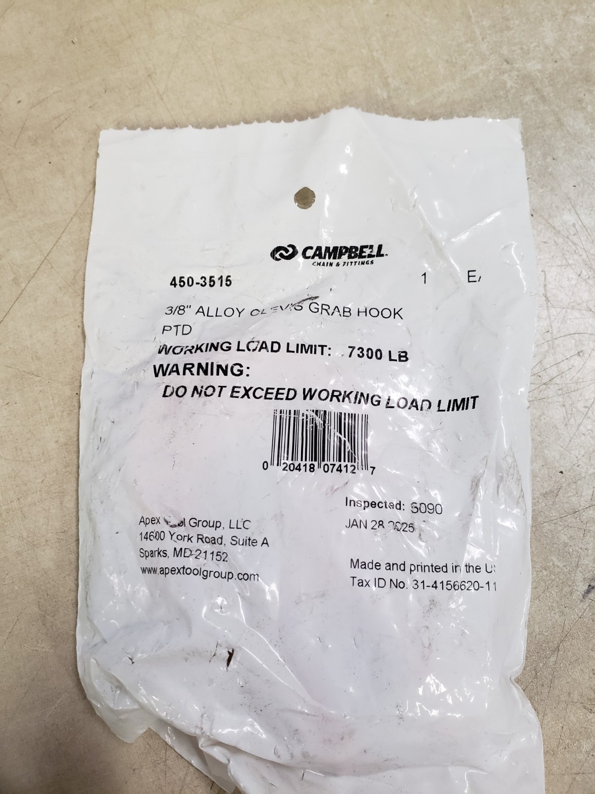 Campbell 450-3515 3/8″ Alloy Clevis Grab Orange Hook PTD Load Limit 7300 lb