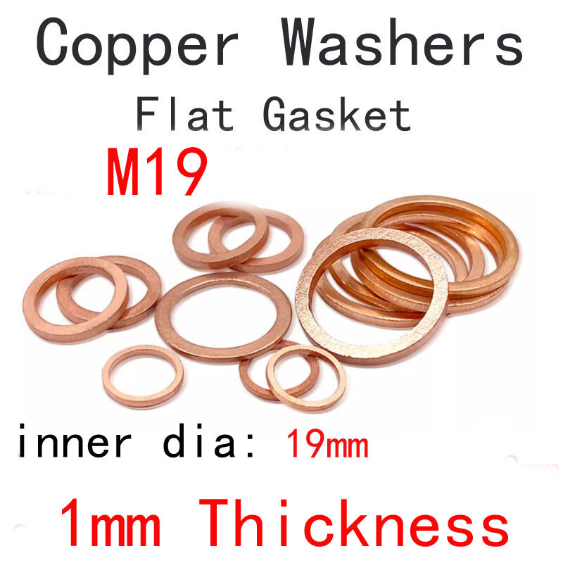 1mm Thickness M19 Copper Flat Gasket Round Washers Sealing Washer 19mm Inner Dia