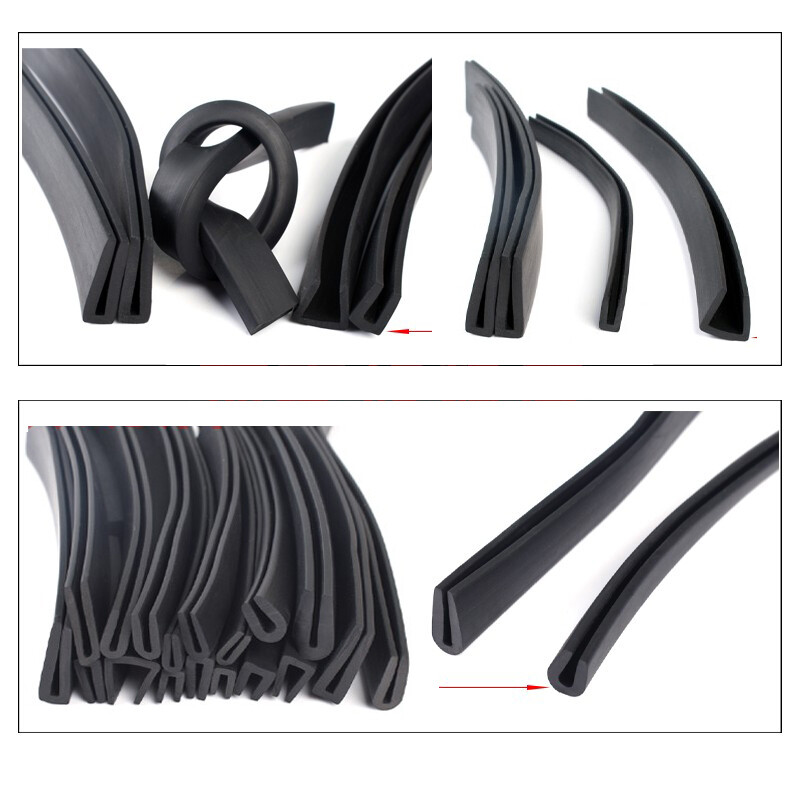 Rubber Sealing Strip with Flat Corner Grooves and U-Shap Impact Insulation Black