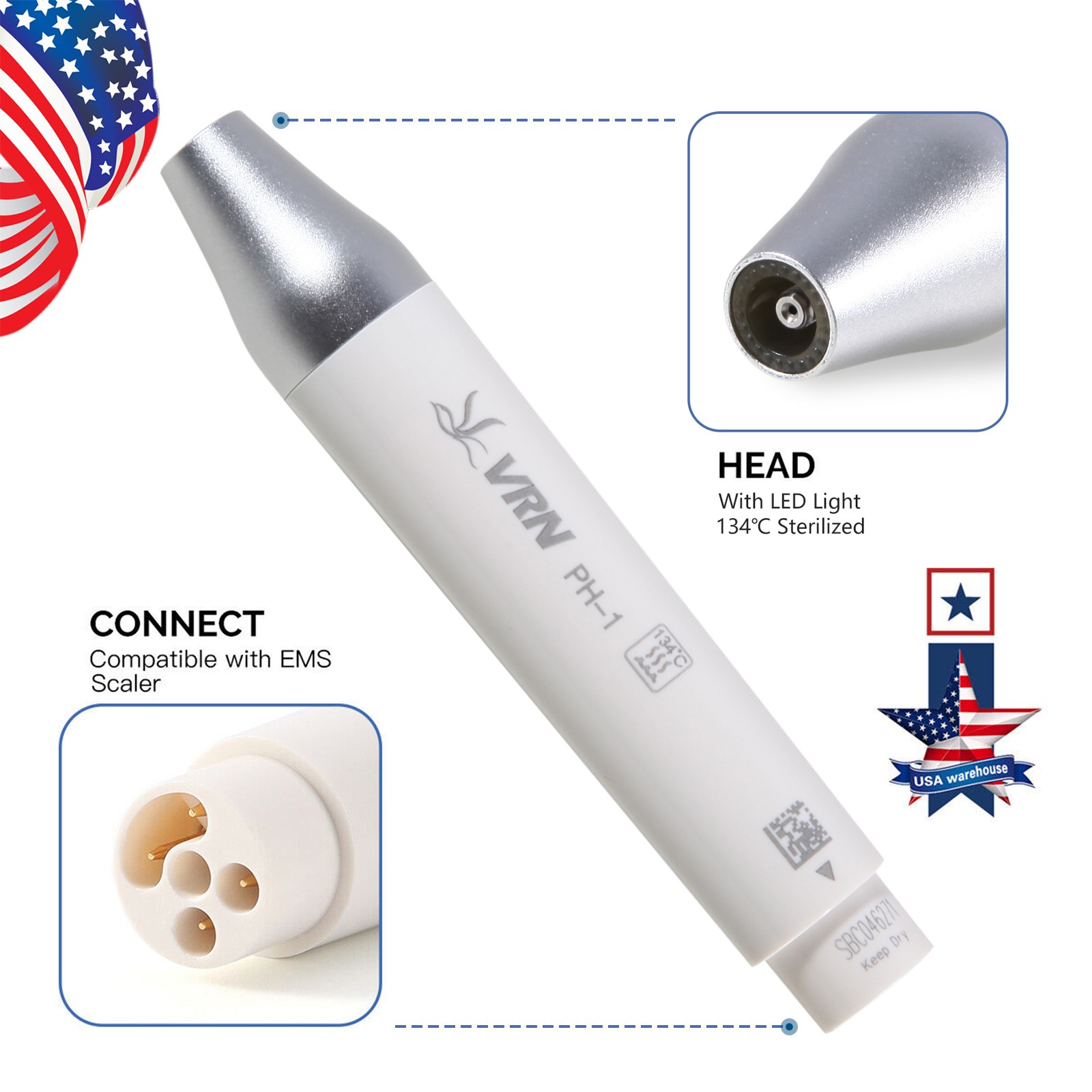 1-10 Dental LED Detachable Scaler Handpiece for Ultrasonic Piezo Scaler VRN-A8