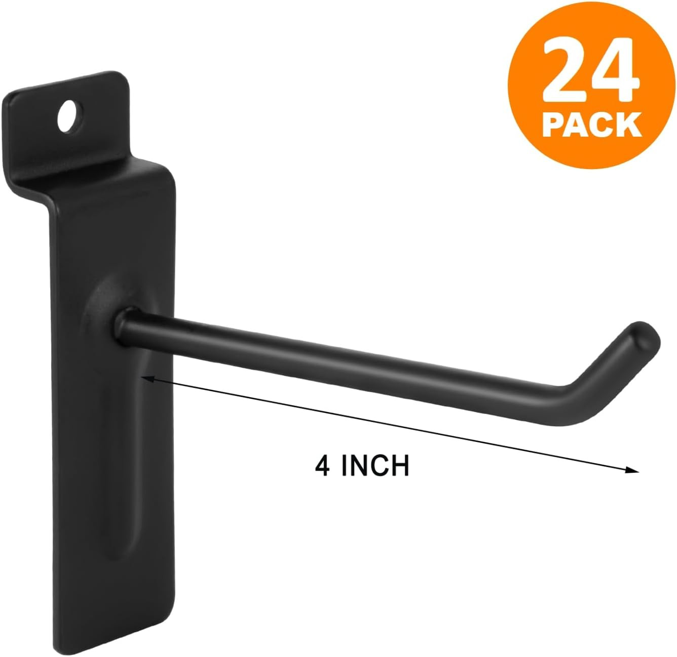 Polmart 4″ Heavy Duty Slatwall Panel Hooks, Black (24-Pack, 4-Inch)