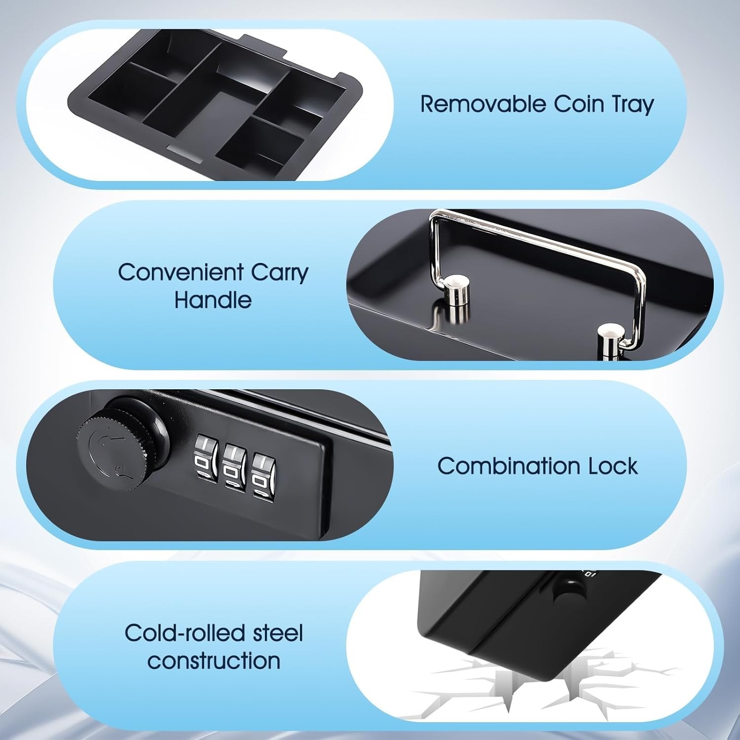 Everyday Use Portable Cash Box with Combination Lock – 7.87×6.30 Inches Black