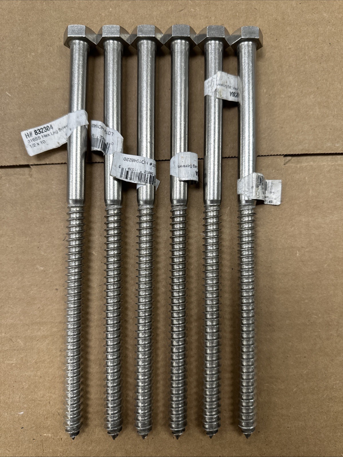 Lot Of 6 Hex Head 1/2 x 10″ Lag Bolts Zinc Plate Wood Screws