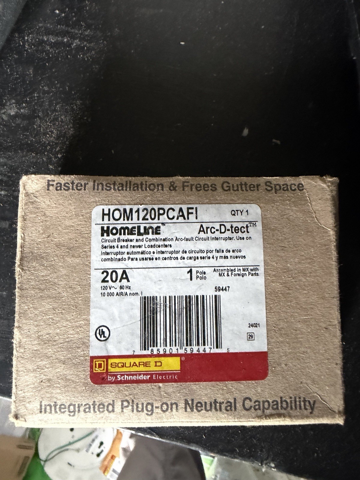 Square D Homeline 1P 20 Amp AFCI Plug On Neutral Breaker HOM220