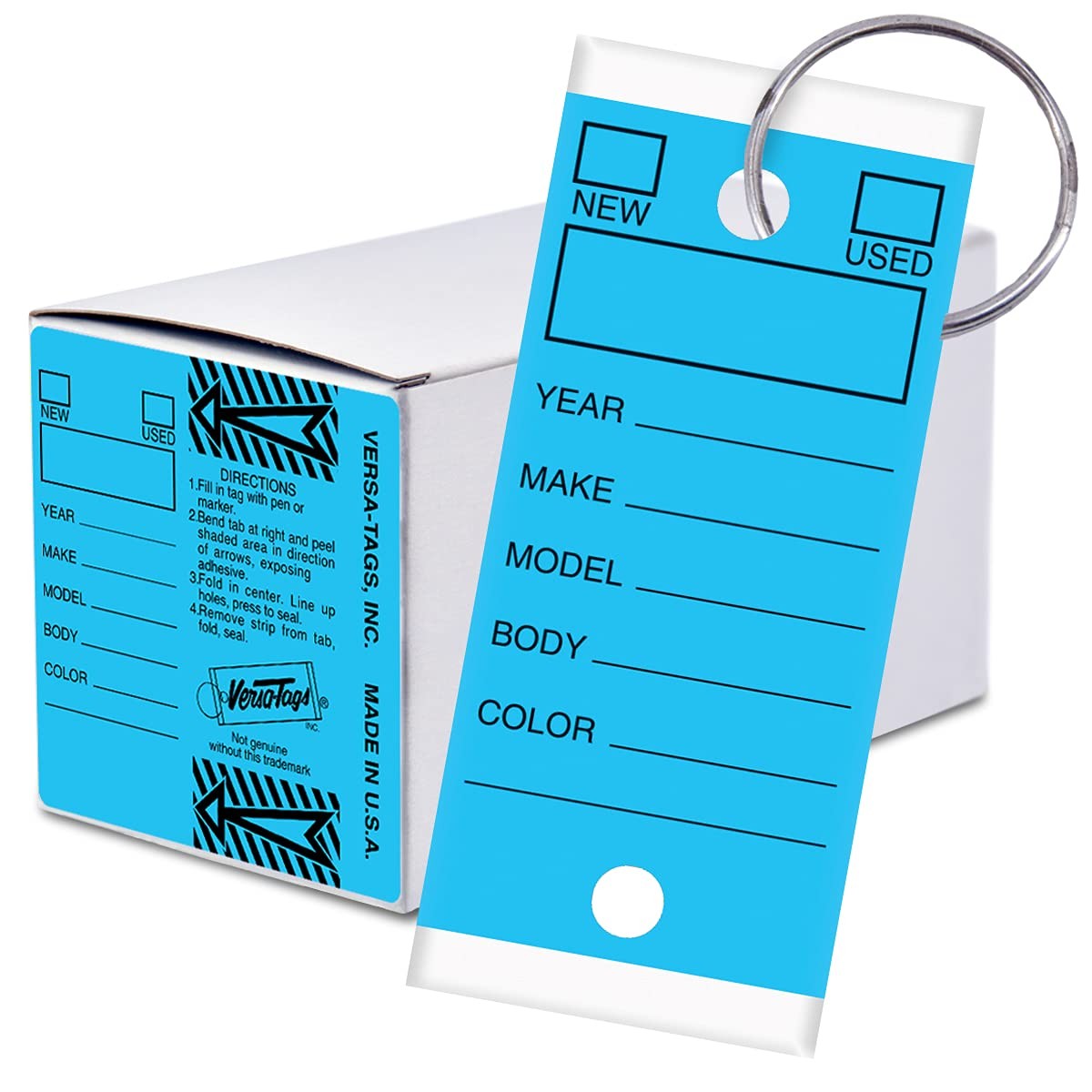 Versa-Tags 250 Per Box, Self-Protecting Paper Key Tags 250 Tags, Solid Blue