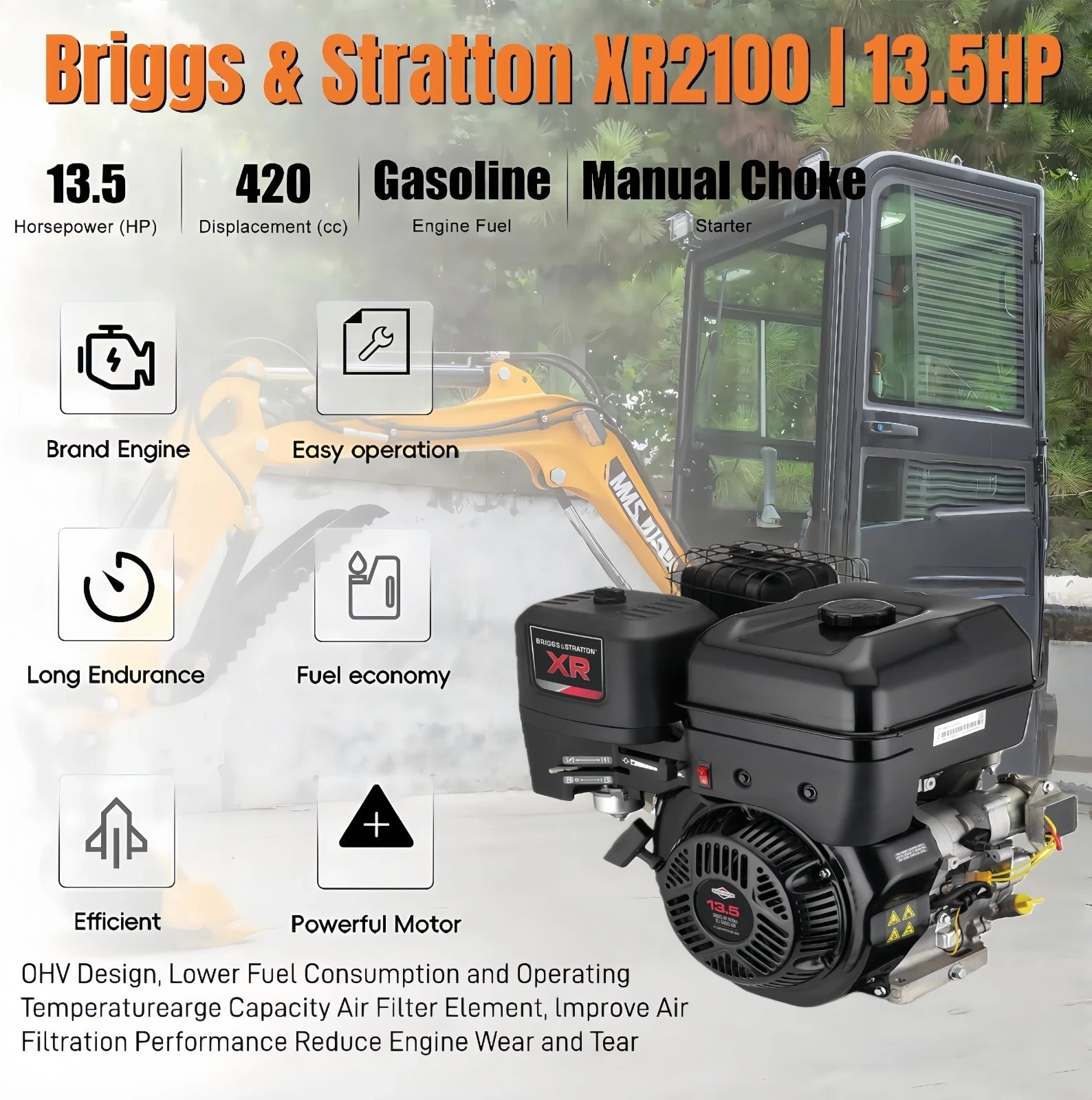 FREE SHIP 1.4Ton Mini Excavator Swing Boom 13.5hp Gas B&S EPA Engine