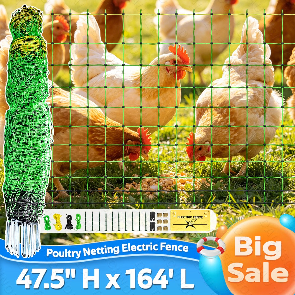 47.5″Hx164’L Poultry Mesh,Electric Livestock Net Fence Ideal for Yard,Farm,Ranch