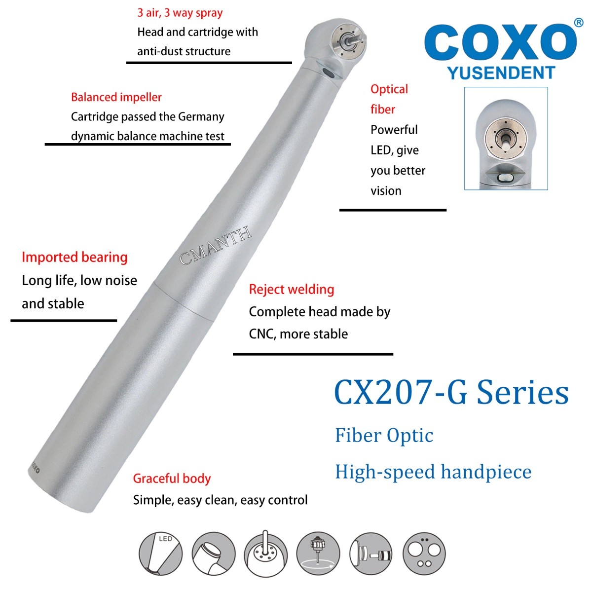 COXO Dental Fiber Optic High Speed Turbine 6Hole Coupler Fit WH KAVO NSK SIRONA