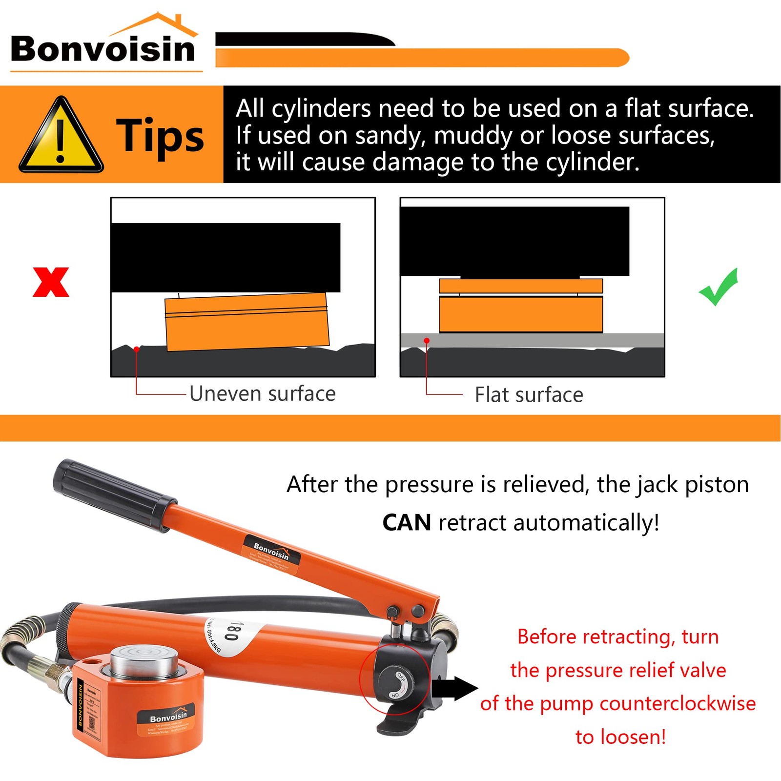 Bonvoisin 5T Hydraulic Ram Cylinder Jack Low Profile Porta Power Ram Singleac…