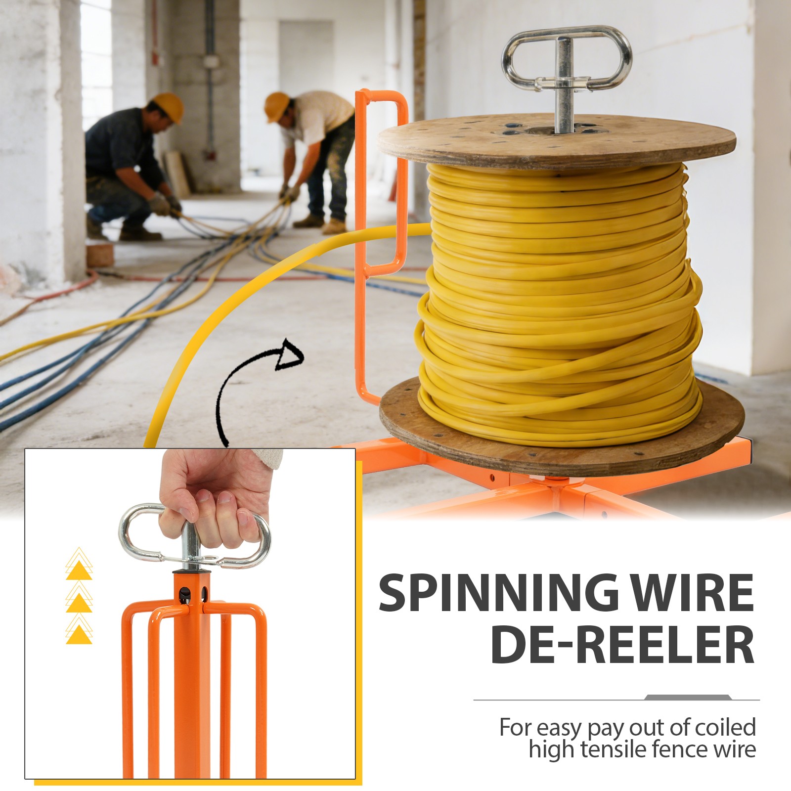 100LBS Cable Spool Dispenser Floor or Stud Mounted Steel Wire De-Reeler Reel MC