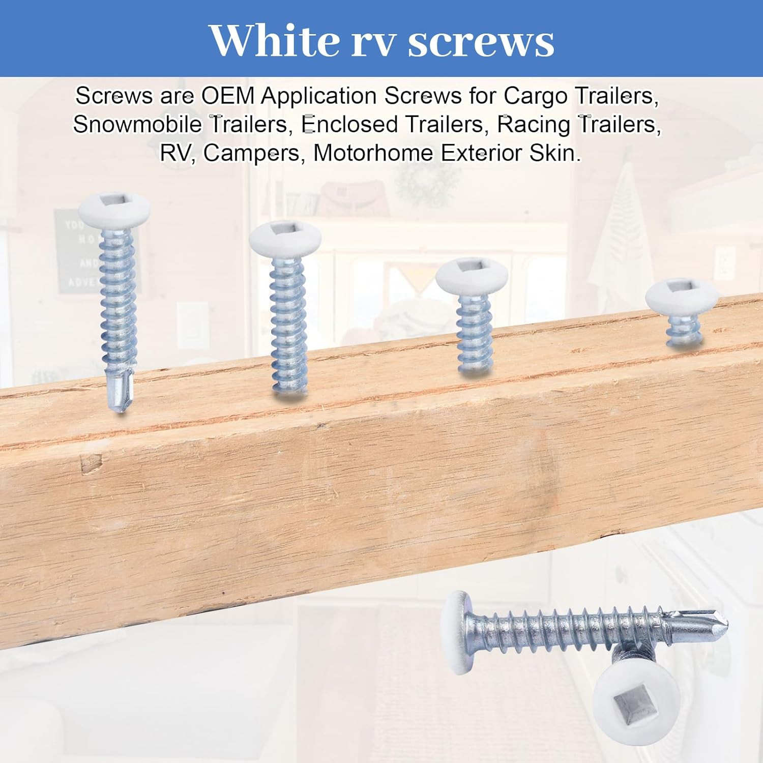 White Square Head Self Tapping Screws RV Trailer 8 X 1 for Metal Quad Drive S…