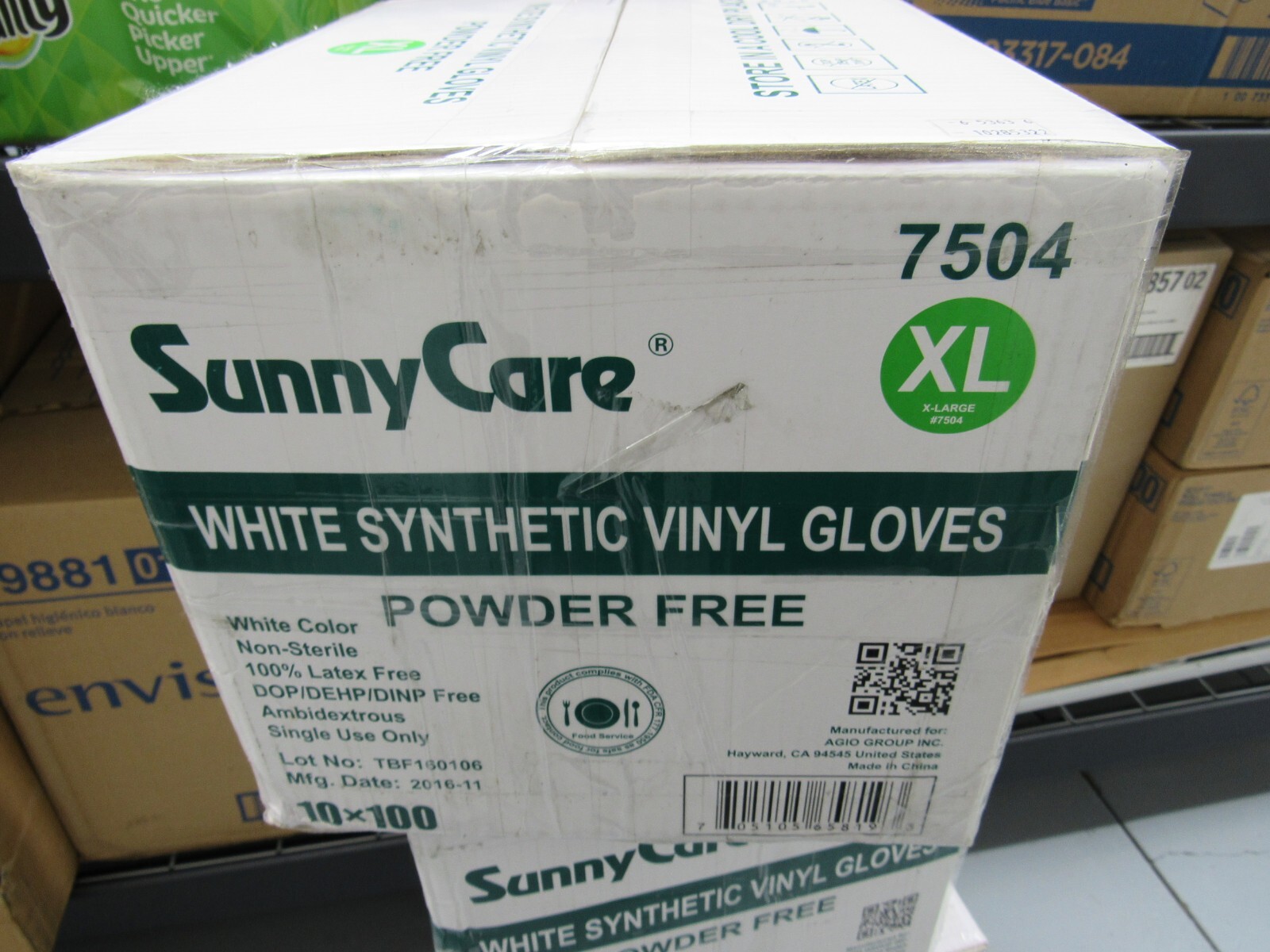 SUNNY CARE WHITE SYNTHETIC POWDER FREE VINYL GLOVES XL 7504 CASE OF 10 X 100