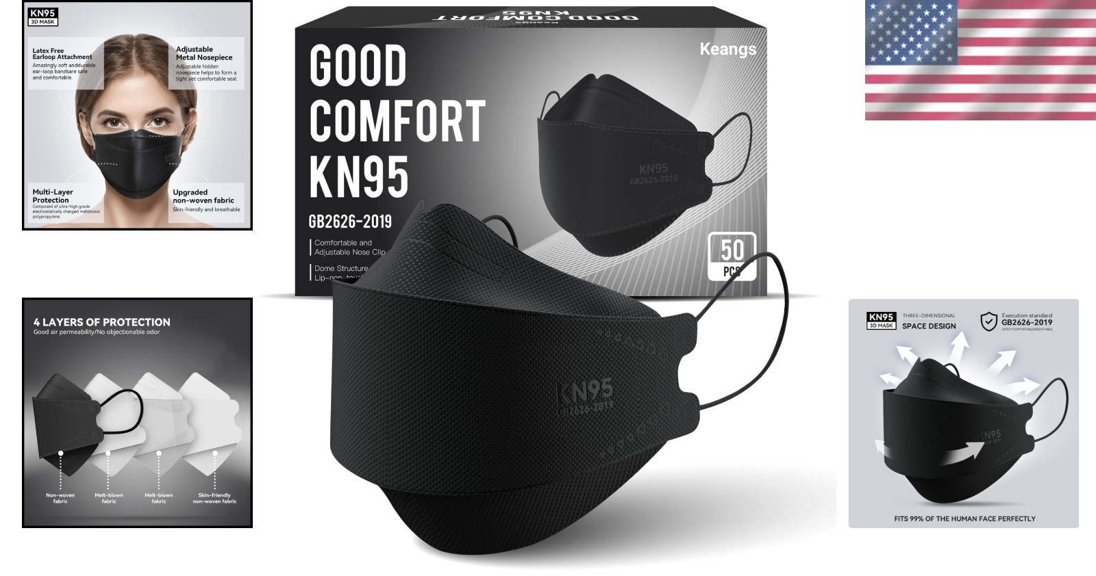 Stylish KN95 Face Masks – 50 Pack Disposable & Skin-Friendly for Teens & Adults
