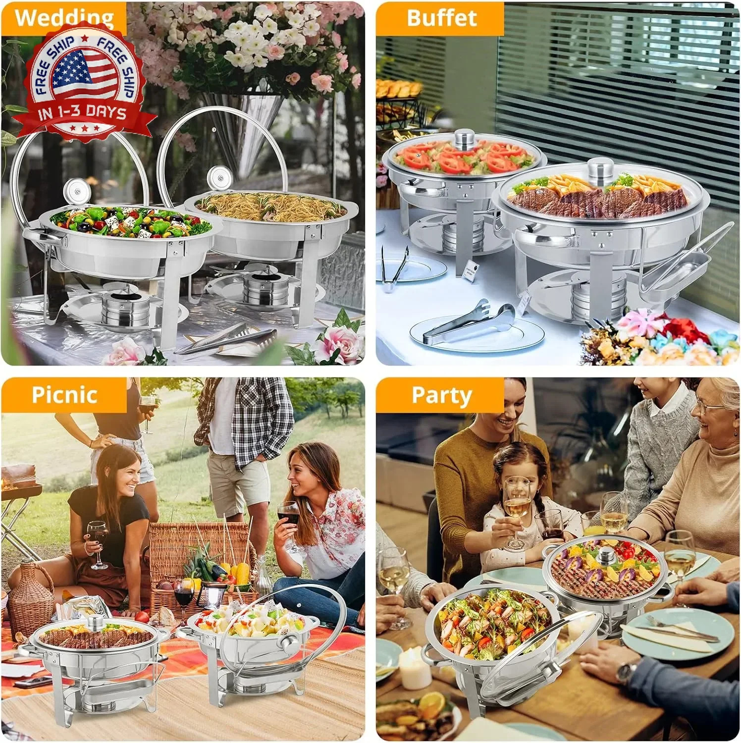 ROVSUN 5 Qt 2 Pack Chafing Dishes for Buffet, NSF Stainless Steel Round Chafers