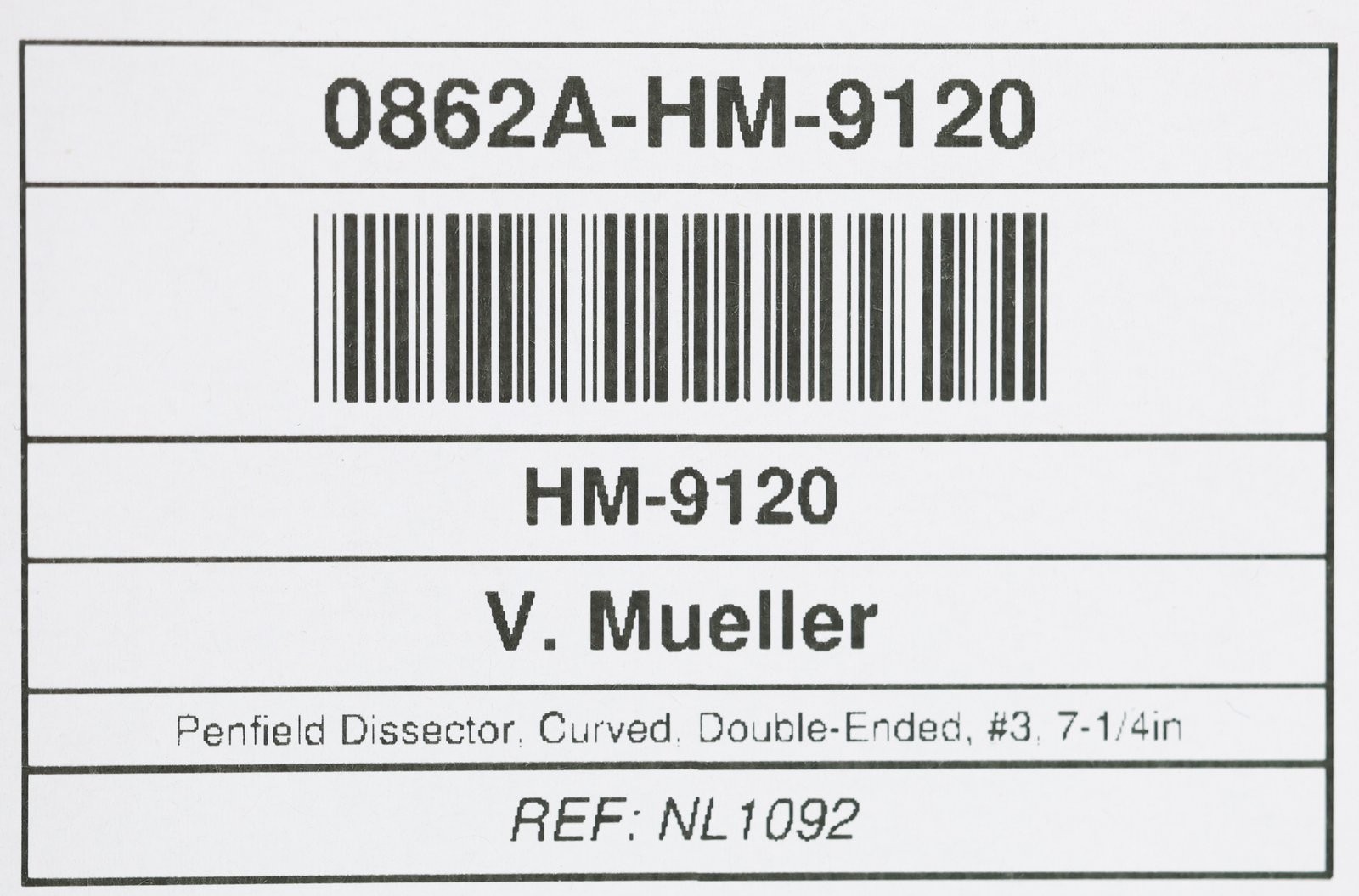 V. Mueller NL1092 Penfield Dissector, Curved, Double-Ended, #3, 7-1/4in