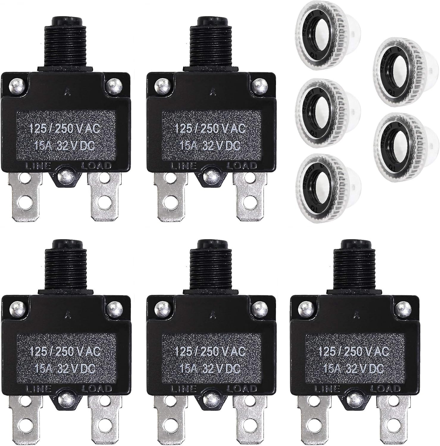5PCS 15Amp Circuit Breakers Waterproof Reset Panel Mount Automotive Marine AC DC