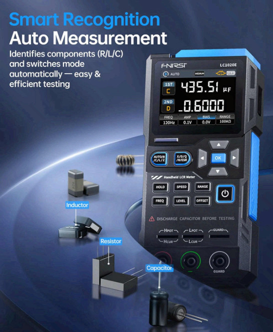 LC1020E 100kHz LCR Meter, ESR/Q/D Tester with 2.8″ Color Display