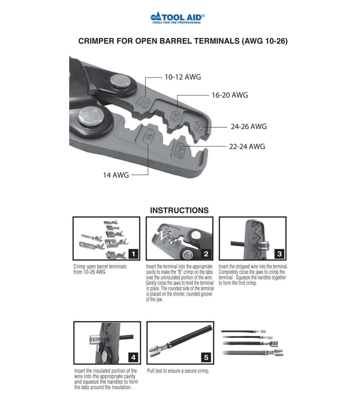 OPEN BARREL CRIMPING TOOL – wire crimper for 10-26 AWG terminals – automotive
