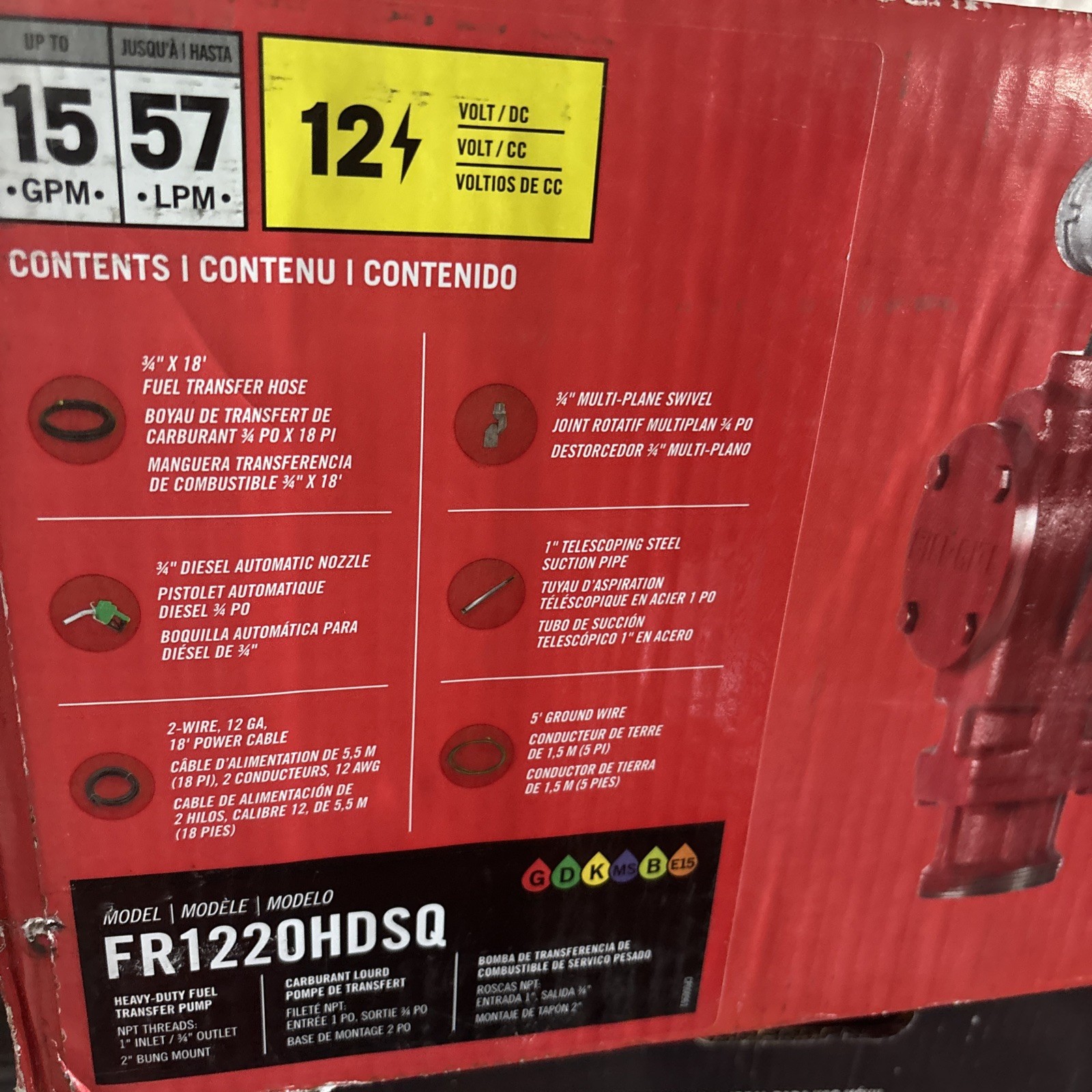 Fill-Rite FR1220HDSQ 12V 15 GPM Pump 1” Inlet 3/4” Outlet + Hose + Nozzle NEW