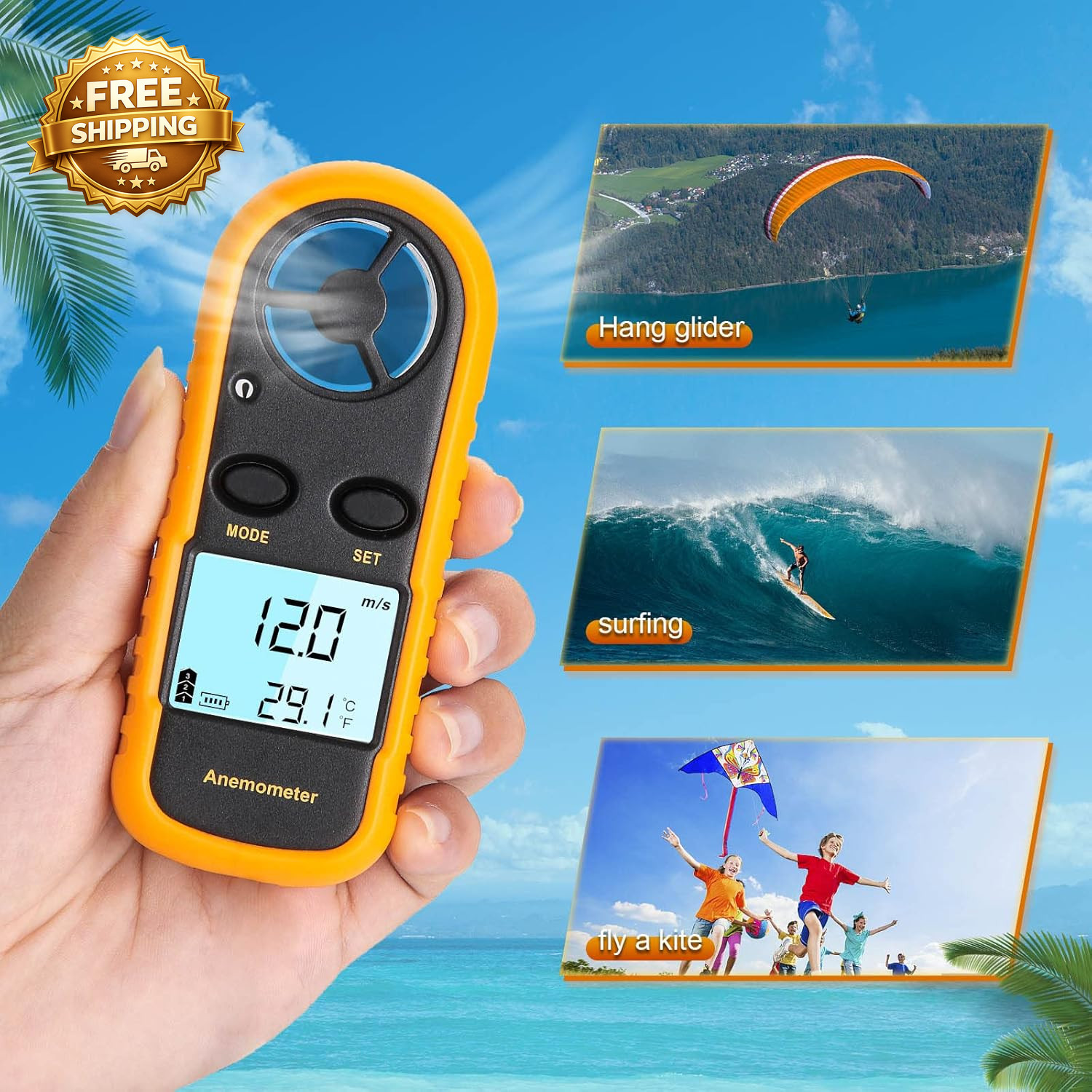 Anemometer Handheld Light Weight Digital Wind Speed Meter Wind Speed Temperature