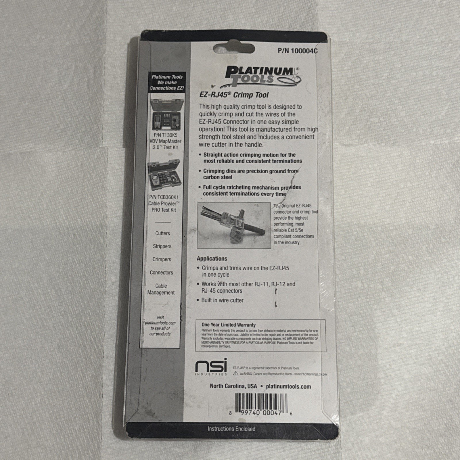 Platinum Tools® 100004C EZ-RJ45® Crimp Tool, Cat 5/5e, Cat6, RJ-11, RJ-12, RJ-45