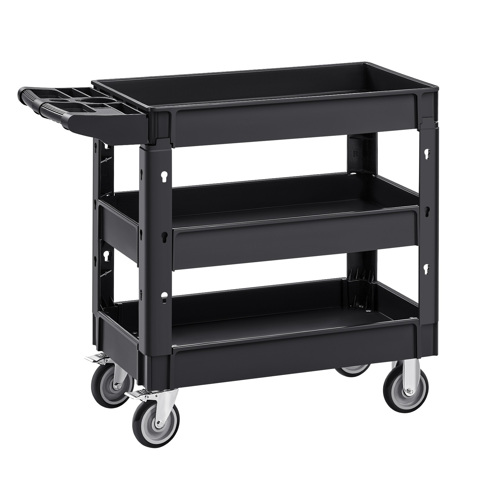 VEVOR Utility Service Cart 3 Shelf 550LBS 360° Swivel Wheels (2 with Brakes)