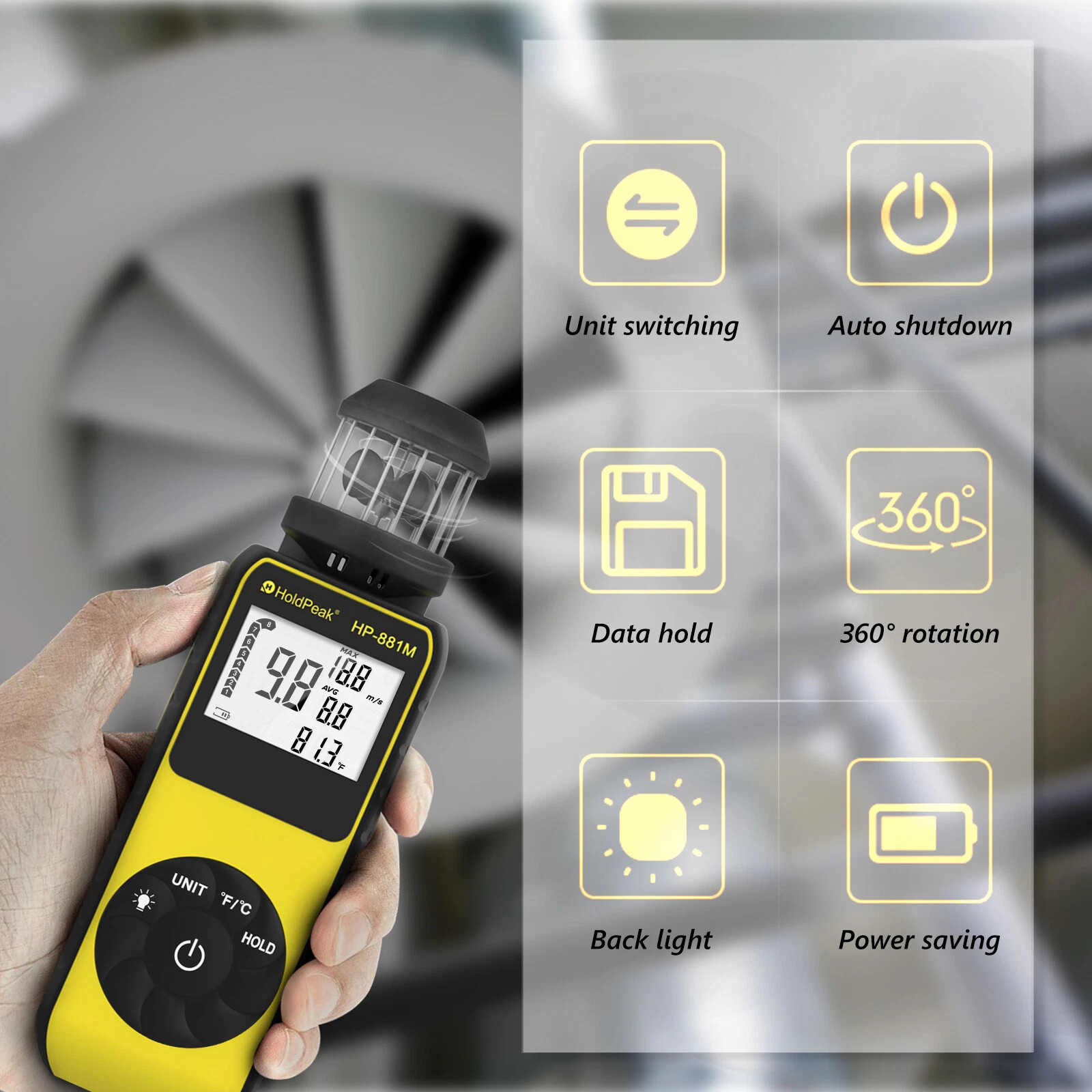 Anemometer Wind Speed Meter & temp LCD Backlight Data Hold mph/℉ Air Flow Gauge
