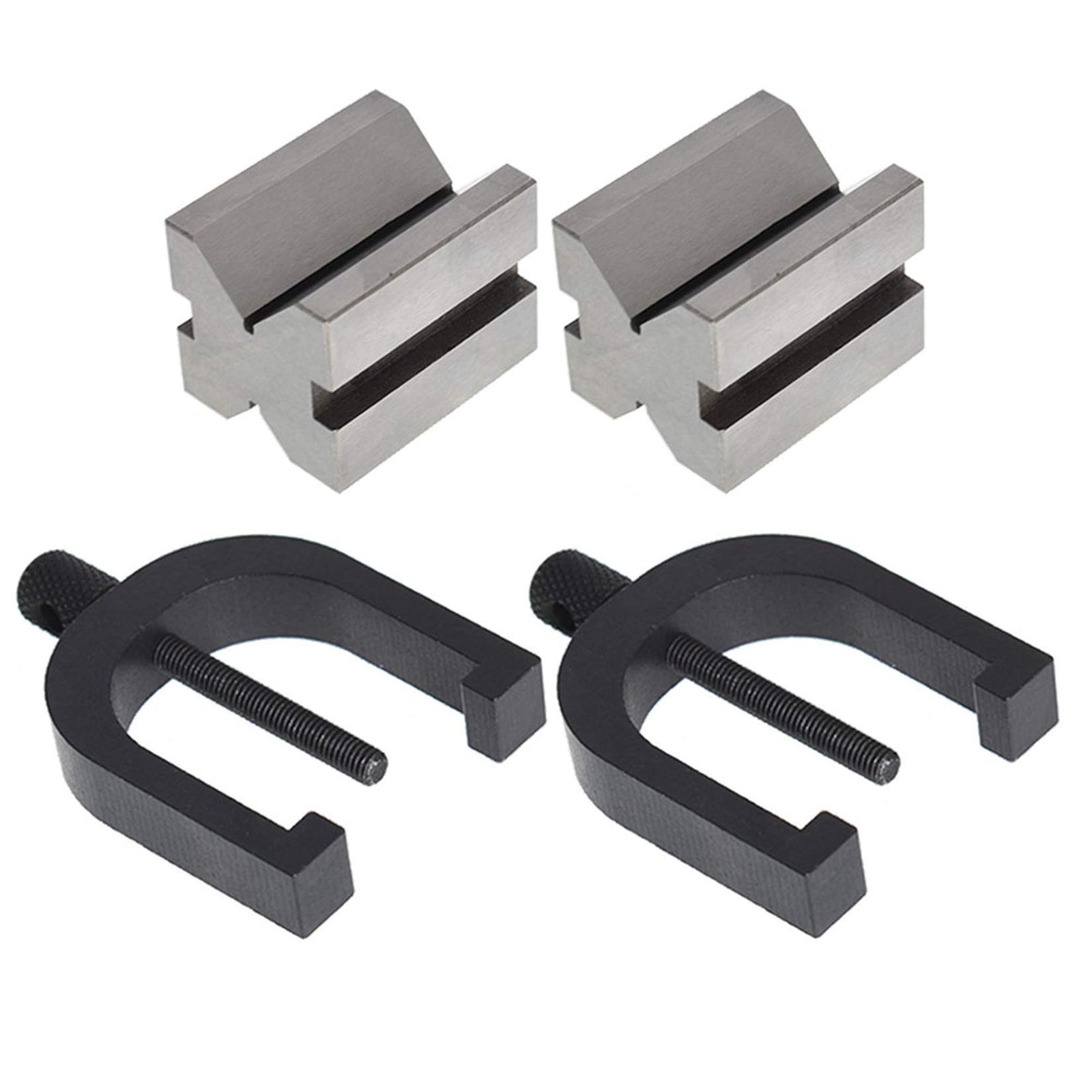 waltyotur V Block Set with Clamp Hardened Steel 90 Degree Angle Black