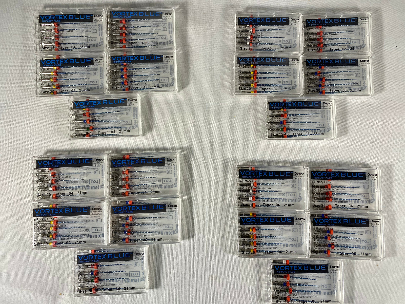 Dentsply Tulsa Dental Vortex Blue 21, 25, 30mm all Taper rotary files 6/pk
