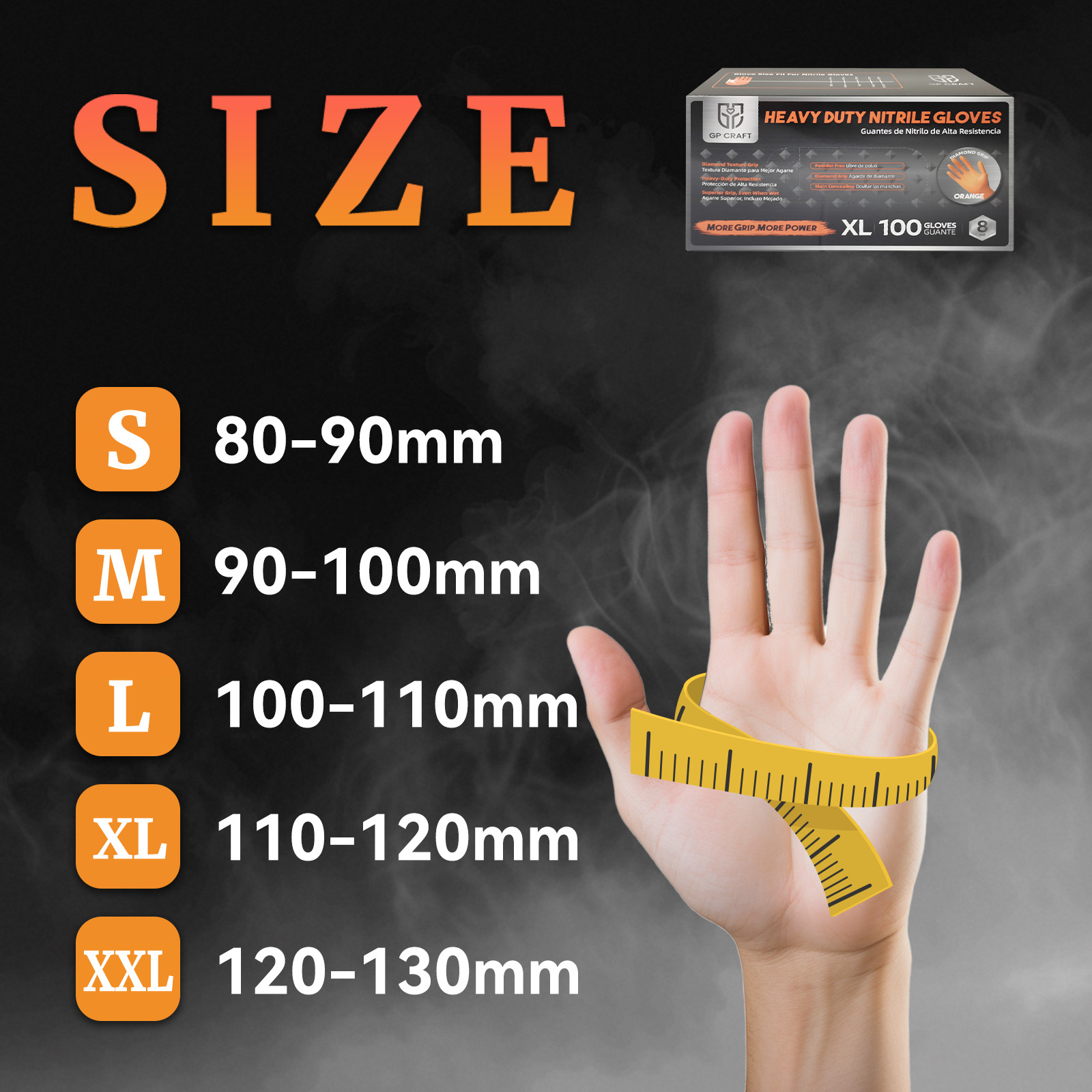 100Pcs 8Mil Heavy Duty Nitrile Gloves, Diamond Grip, Orange Latex &Powder Free