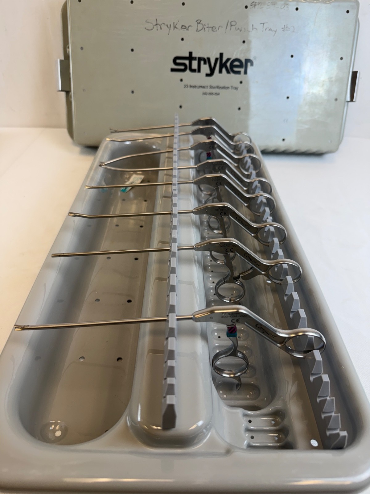 Set of 8 Stryker Conquest Arthroscopic Punch & Grasper Set w/ Sterilization Tray