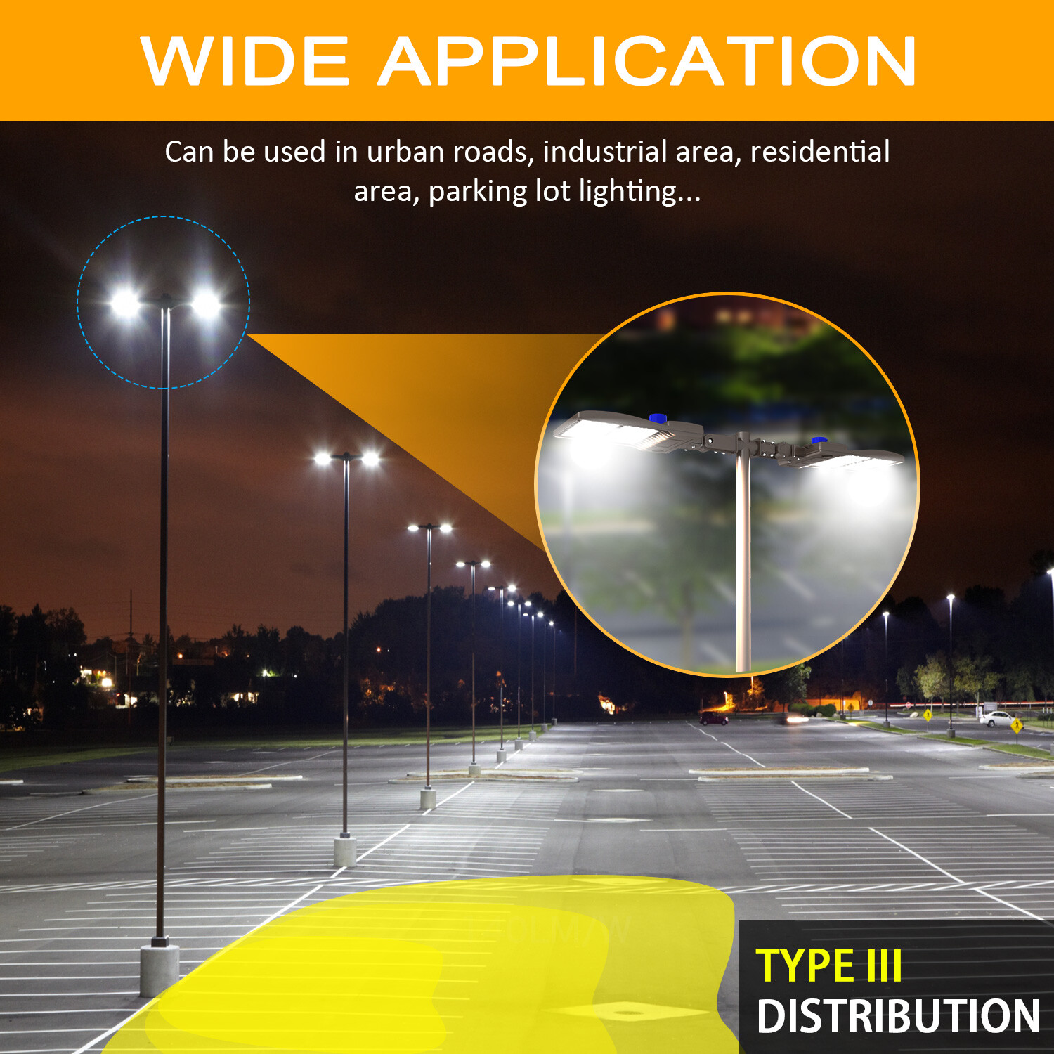 320W LED Parking Lot Light Street Shoebox Pole Lighting Fixture Dusk to Dawn DLC
