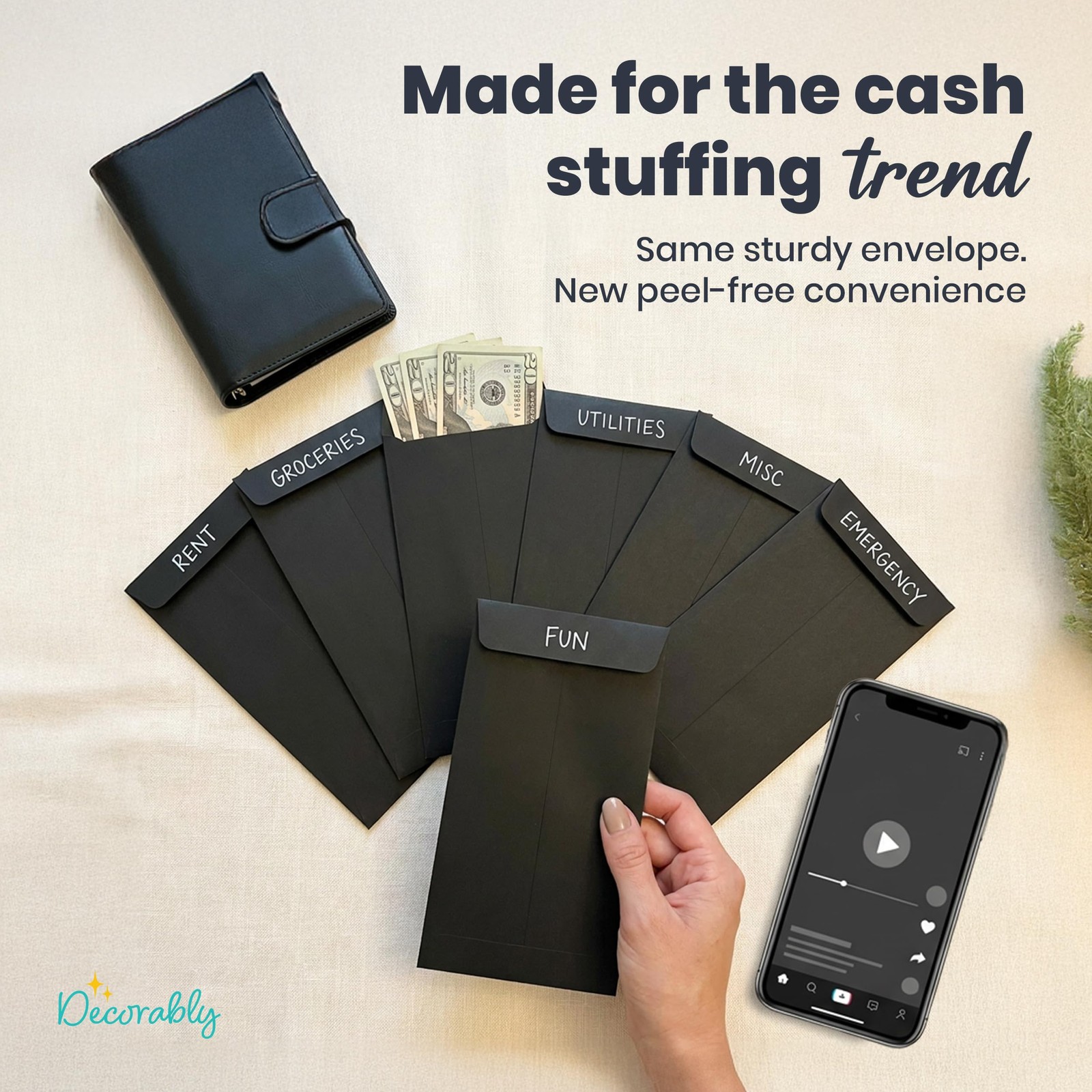 Decorably 110 Pack Black Cash Envelopes for Money, 6.5 3.5×6.5 inches,