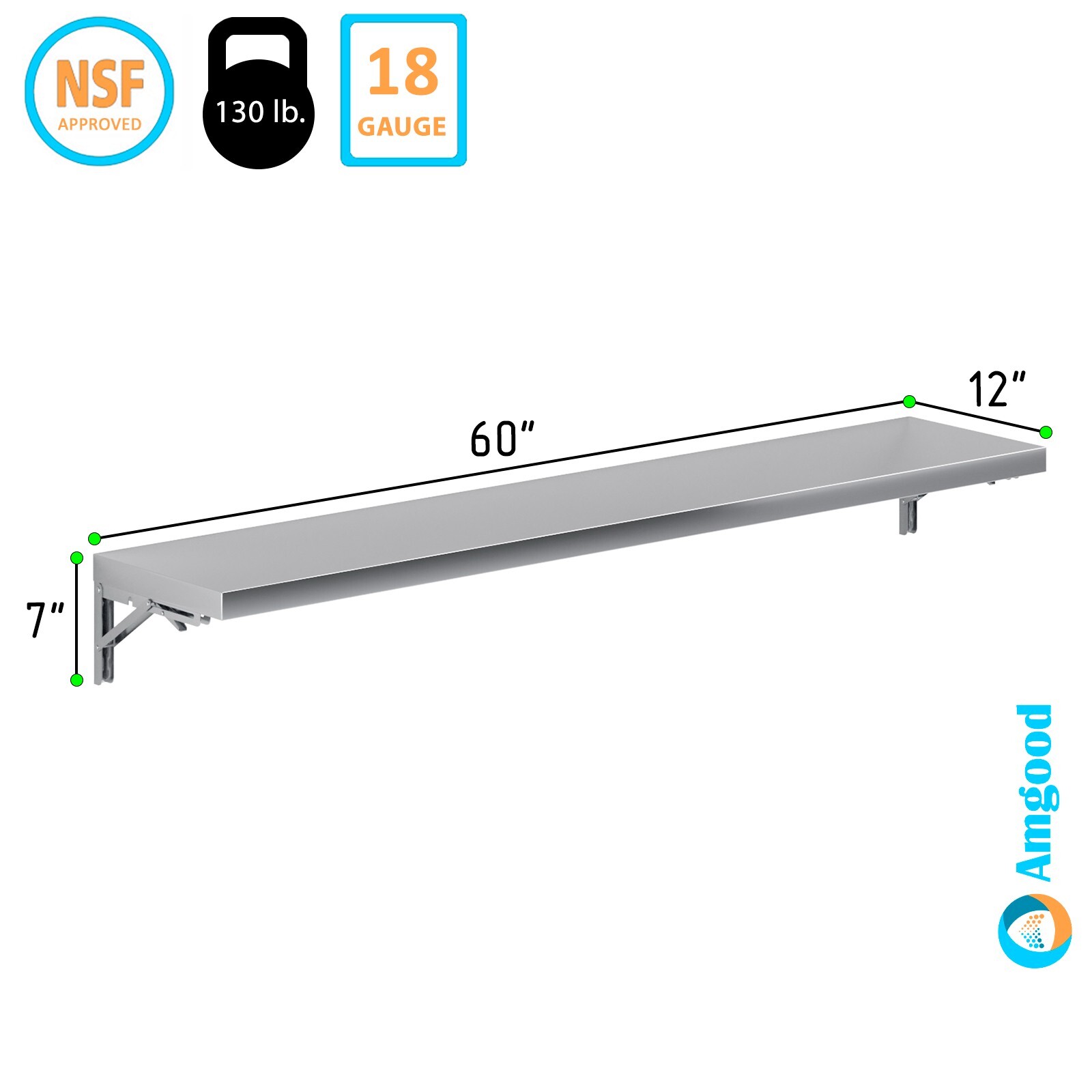 12 in. x 60 in. Stainless Steel Folding Wall Shelf