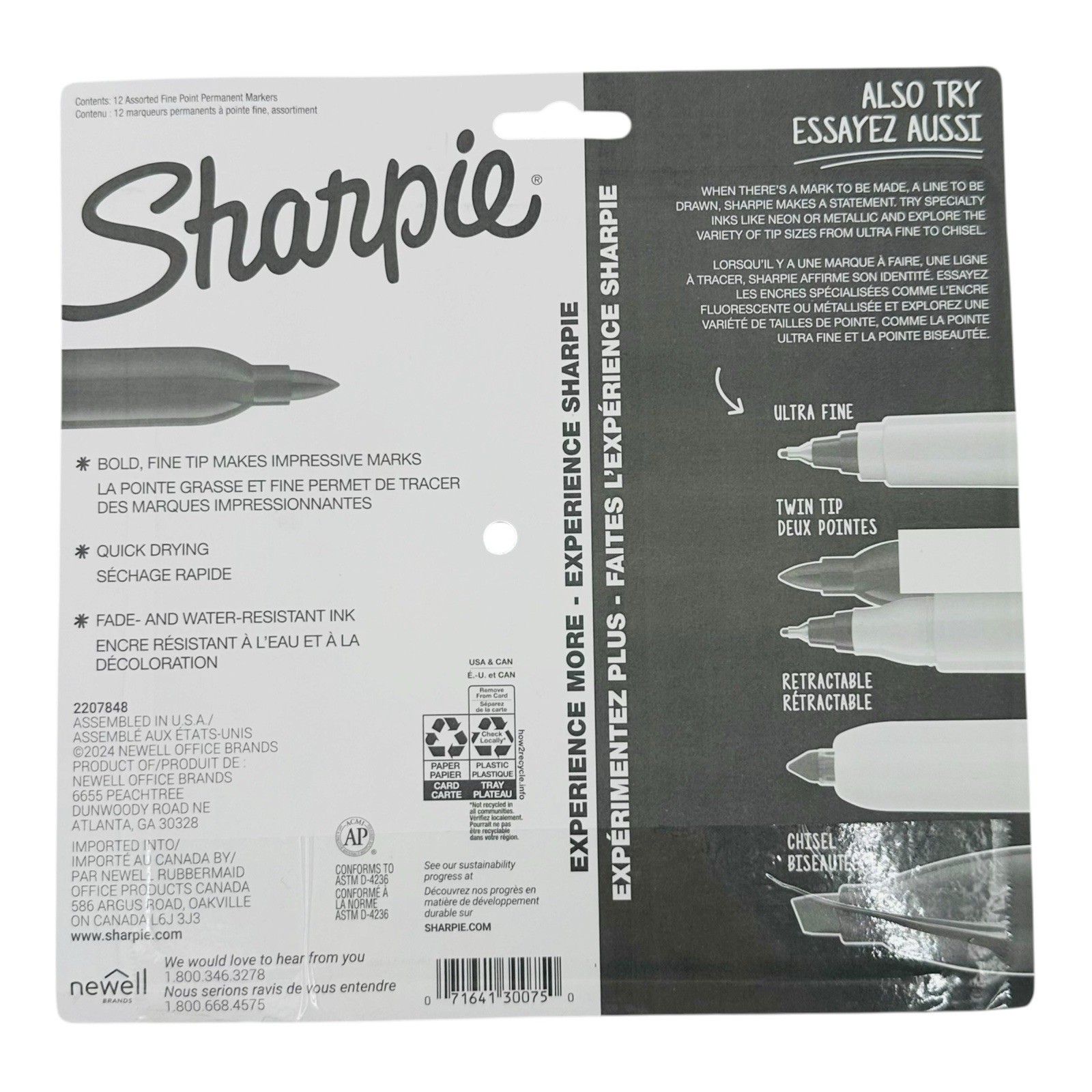 12 Markers Sharpie Assorted Color Fine Point Permanent Markers