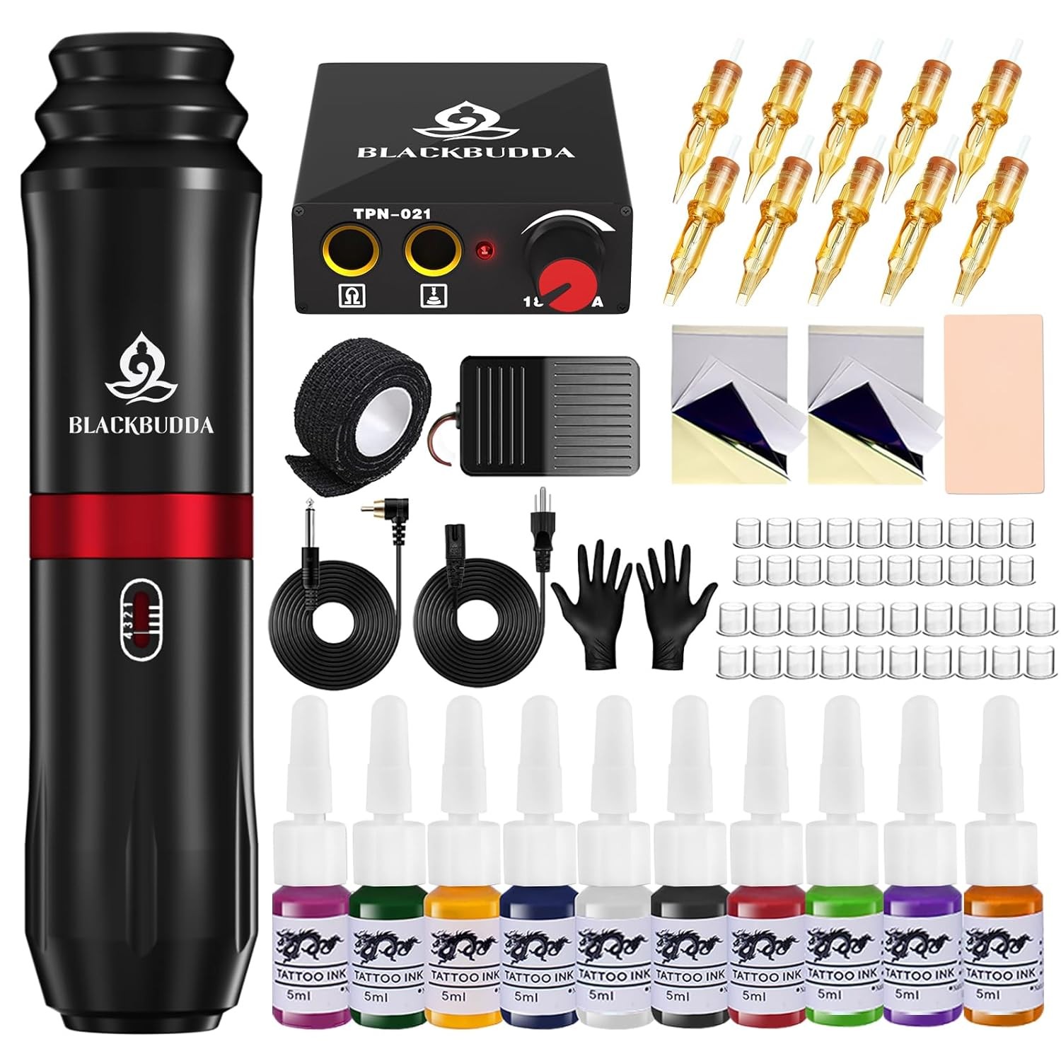 Tattoo Gun Kit for Beginners, Rotary Pen with Power Supply, Black