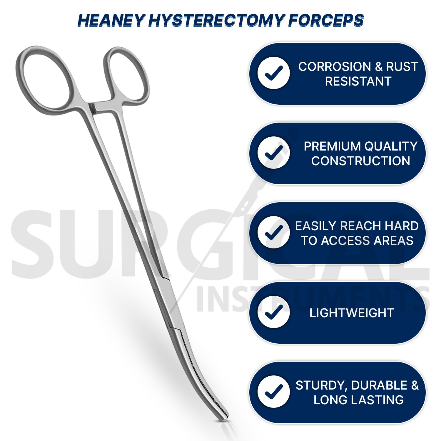 2 Heaney Hysterectomy Forceps Surgical OB/GYNE Curved 8.25″