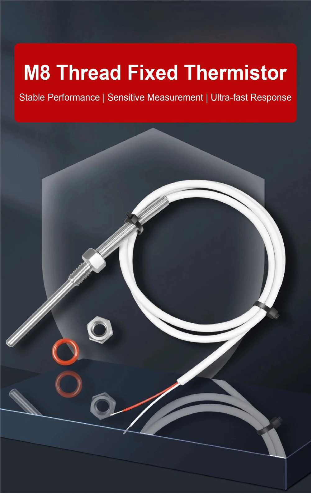 Temperature Sensor Probe NTC 0K/50K/100K M8 Thread SS -50~200°C Fast Response