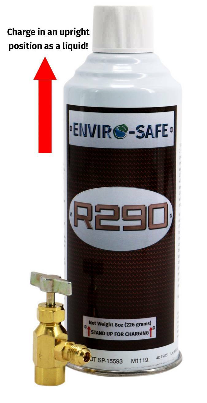 R290 Refrigerant (UPRIGHT CAN!) 1 can & Top Tap Kit #8011