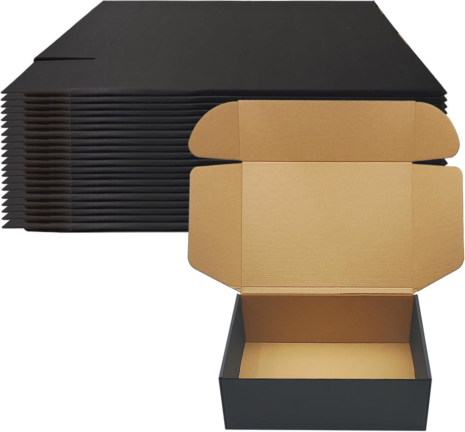 13x9x4 Black Shipping Boxes Set of 20, Corrugated Cardboard Mailers for Product