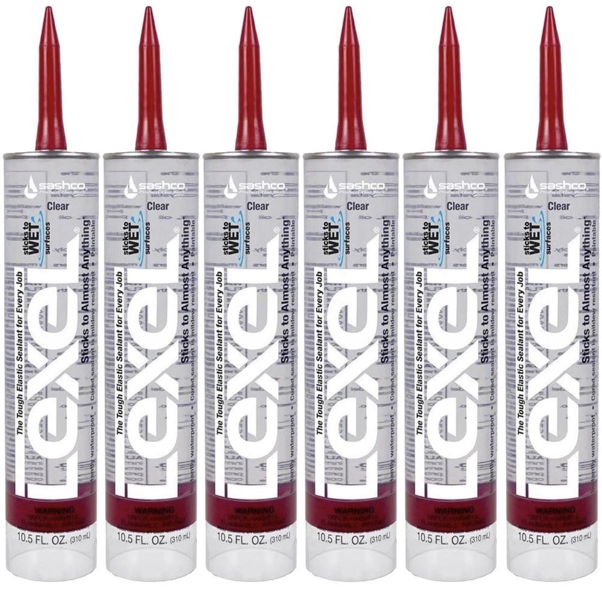 Sashco Lexel 6 Pack 10.5 oz Kitchen Bath Clear Paintable Adhesive Caulk – 13010