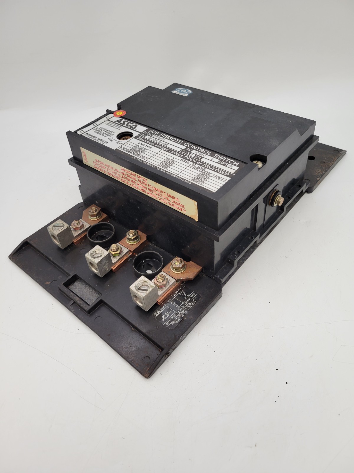 ASCO 920310031 Remote Control Switch 100A 3P 3PH Coil 110/120V 50/60Hz 920 Ser