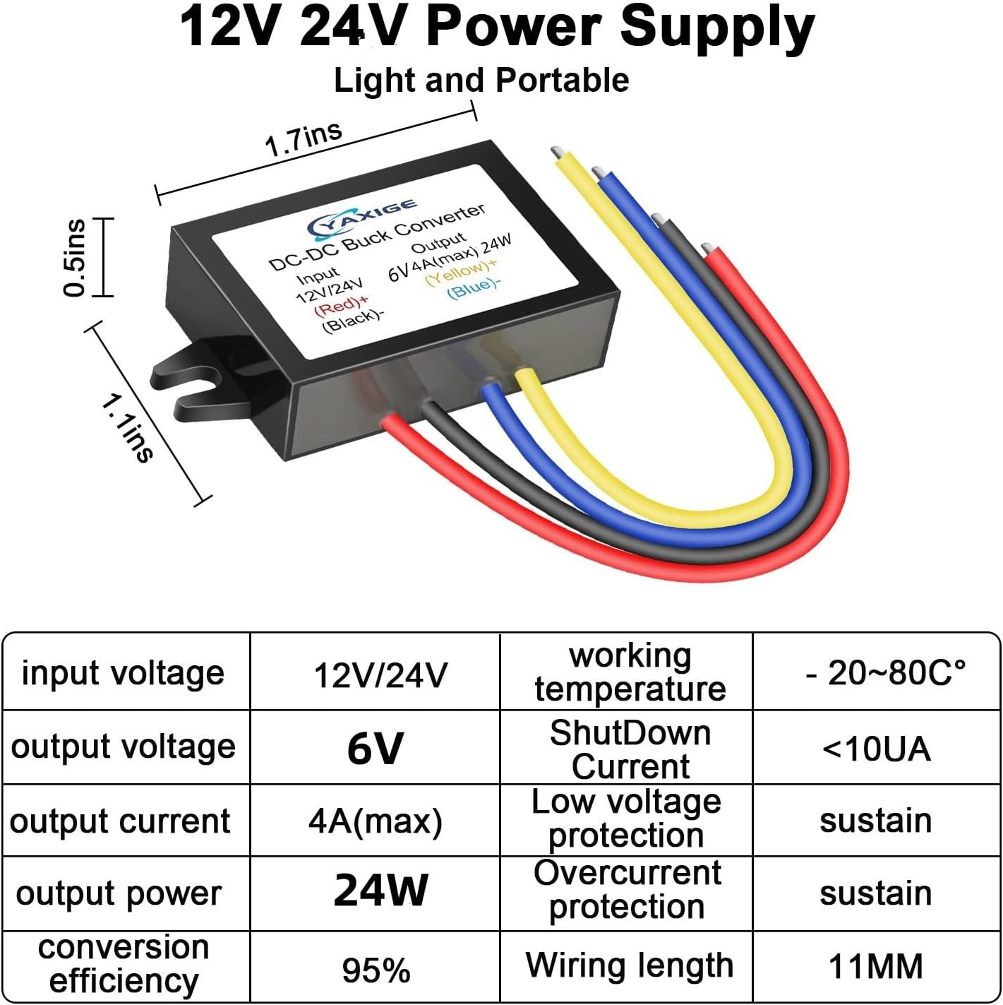 DC-DC 6V 4A 24W (Maximum) 12V 24V to 6V Step-Down Converter, Step-Down Regulator