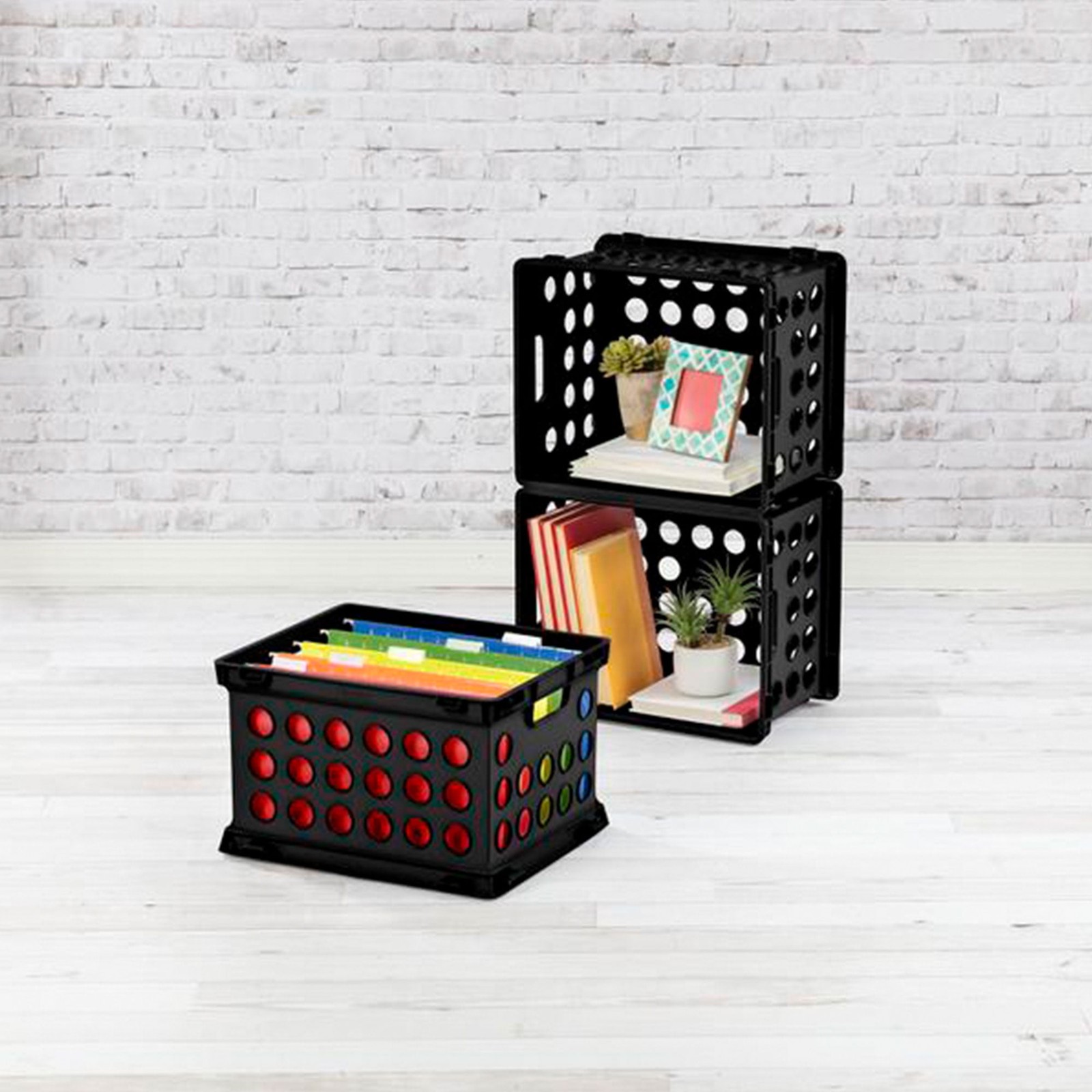 File Crate, Versatile Plastic Bin, Letter or Legal-Sized Storage, Black,6 Count